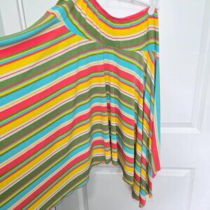 Amanda Skirt Yellow Green White Coral White Stripe Plus Size 1X Asymmetric Hem